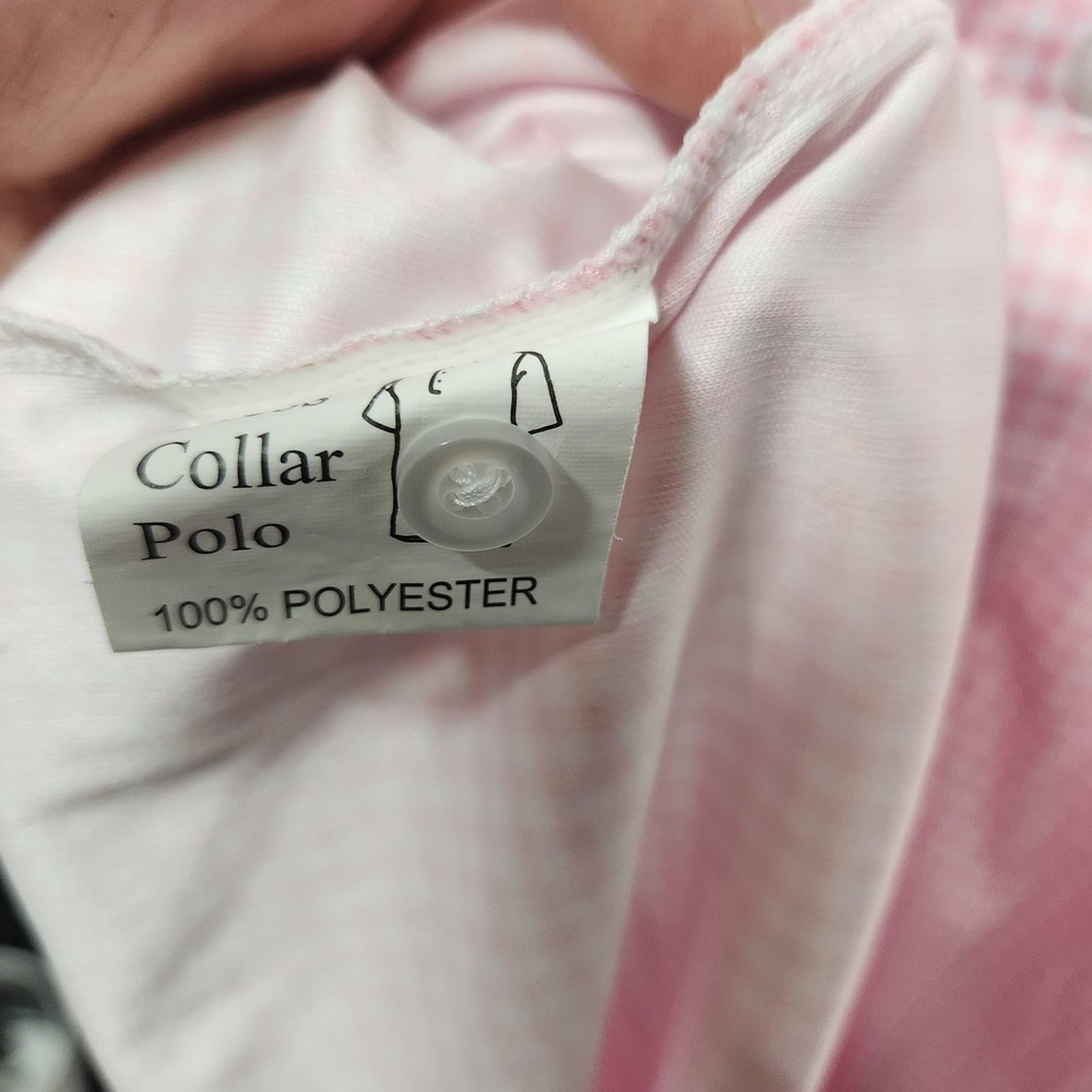 Collars & Co. Polo Shirt Mens Large Pink Dress Collar Gingham Golf Polyester - Picture 4 of 9